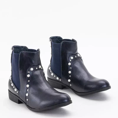 OUTLET Women's navy blue boots with pearls Natasia - Footwear