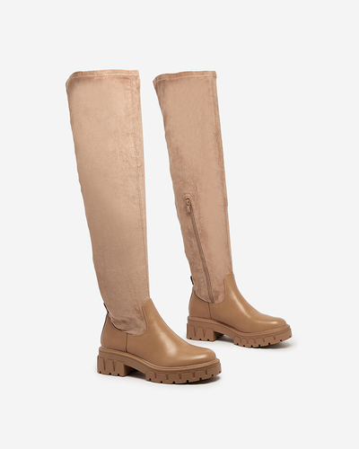 Royalfashion Gaiši brūni sieviešu zābaki pāri ceļgalam Retamon