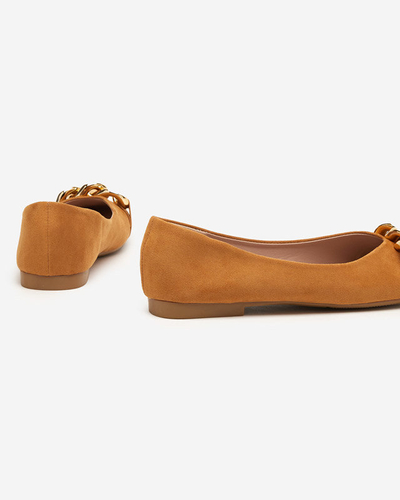 Brown women's ballerinas with Caviene ornament - Footwear
