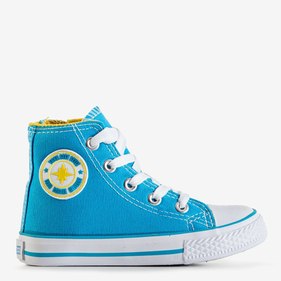 Голубые детские высокие кеды с нашивкой Alvari