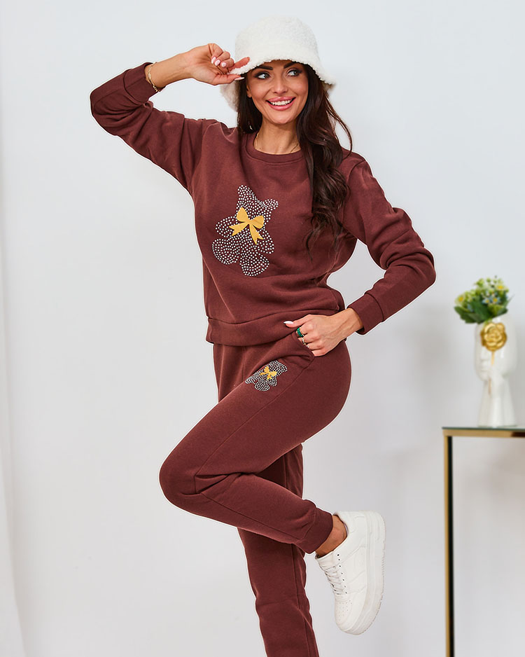 Royalfashion Brown women's warm tracksuit set with print