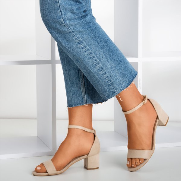 Beige women's sandals on a low post First Love - Footwear