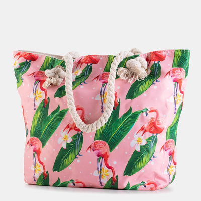 Multicolored beach bag with flamingos - Accessories