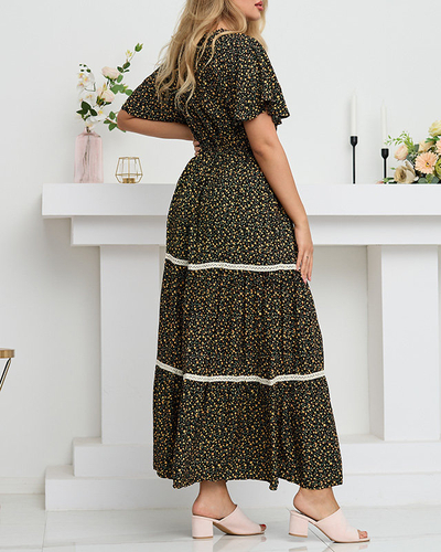 Women's black flared floral maxi dress - Clothing