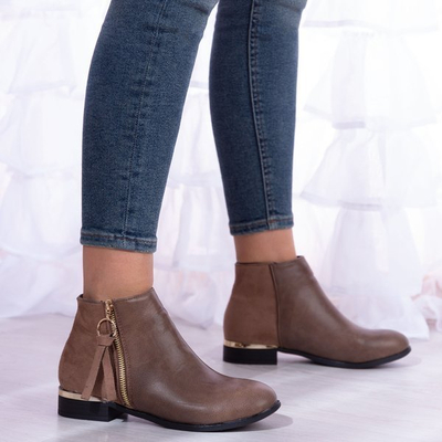 Brown ankle boots with a decorative Pompi zipper - Footwear