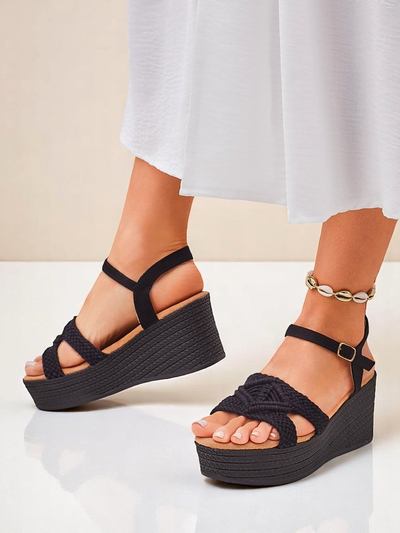 Royalfashion Sieviešu platformas sandales ar pītiem elementiem Sunny Day