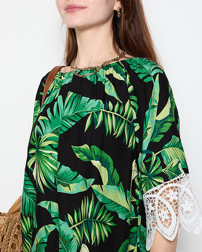 Women's black blouse with leaves PLUS SIZE - Clothing