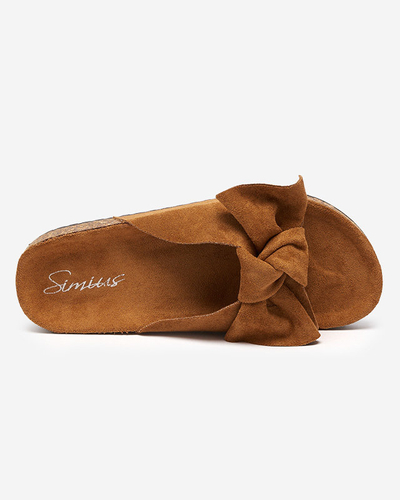 Women's eco-suede slippers with a bow in a camel color Dofro- Footwear