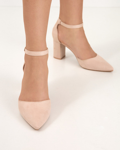 OUTLET Beige women's sandals on a higher post Hareda - Shoes