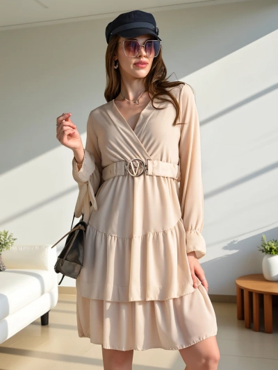 Royalfashion Women's mini dress with ruffles and wrap neckline