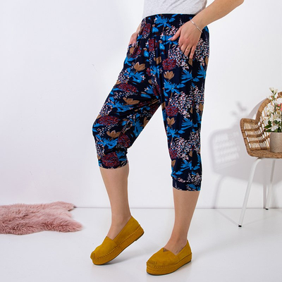 Navy blue patterned women's 3/4 PLUS SIZE pants - Clothing