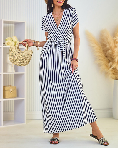 Royalfashion Sieviešu svītraina midi kleita