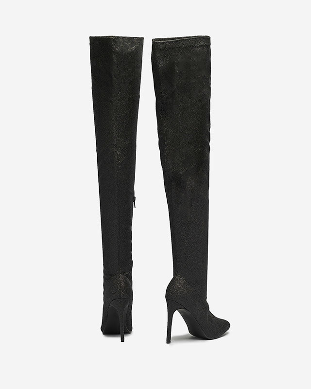 OUTLET Black women's over-the-knee boots with glitter Qesda- Footwear