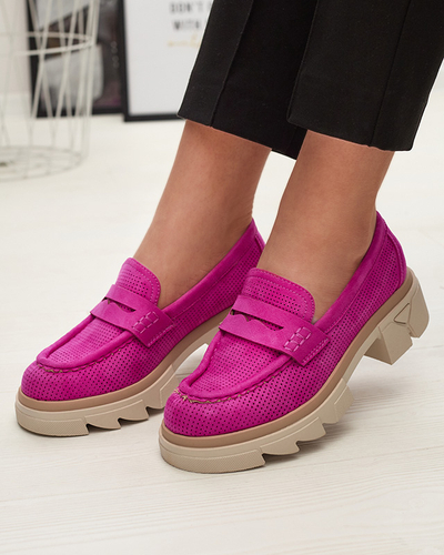 Fuchsia women's openwork moccasins on a solid sole Ejina - Footwear