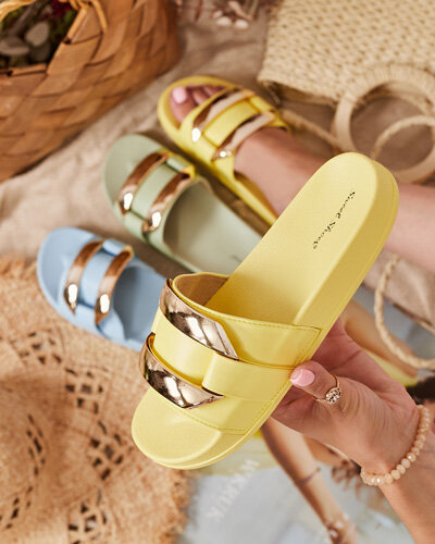 Dzeltenas sieviešu čības ar zelta ornamentu Serina - Apavi