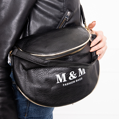 Black kidney bag with inscriptions and golden inserts - Accessories