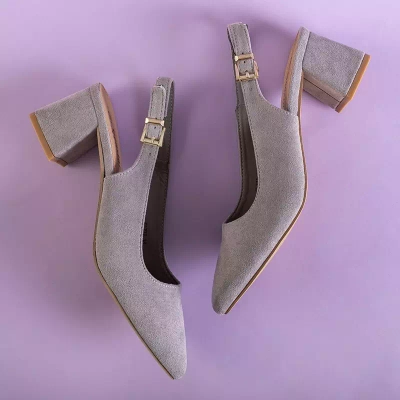 OUTLET Gray women's eco-suede sandals on a Panella post - Footwear