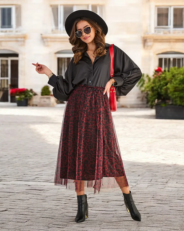 Royalfashion Rakstains sieviešu vidējais svārki ar tulle