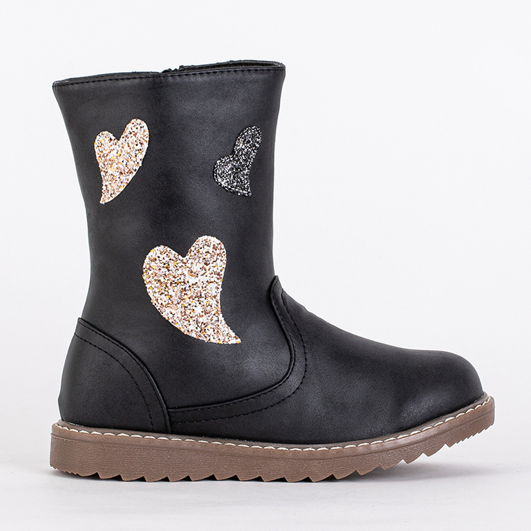 Black children's boots with hearts Herri- Footwear