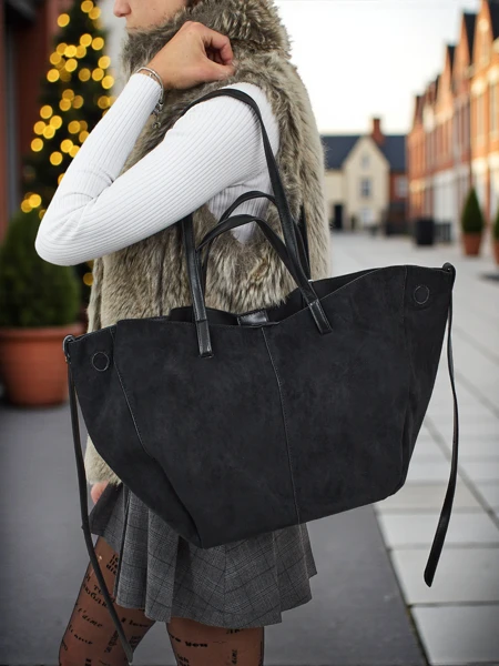 Women's shopper bag eco suede with smaller eco leather included 2in1 Elinea