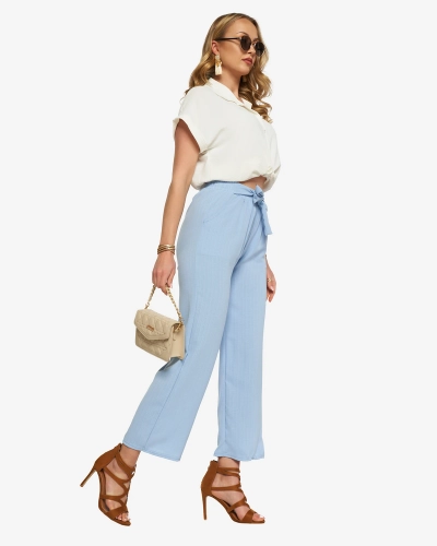 Blue women's wide fabric pants - Clothing