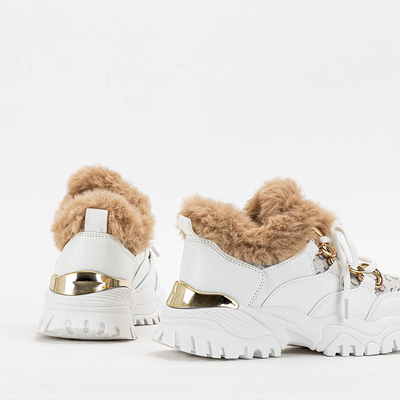White women's sports sneakers with fur Mestiaho - Buty