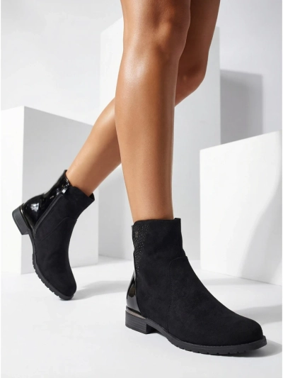 Suede ankle boots made of eco-suede with patent leather inserts Kelmo