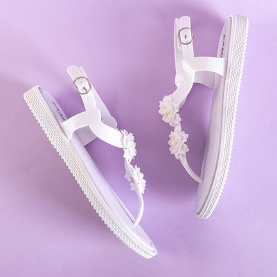 Women's white sandals a'la with Dosana flowers - Footwear
