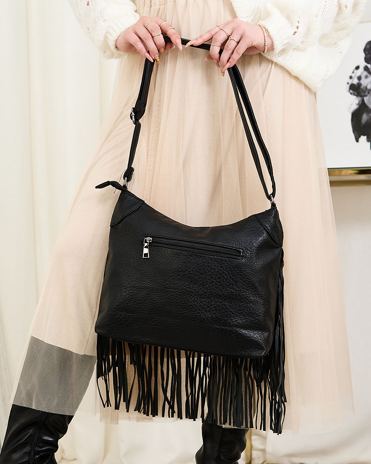 Royalfashion Large women's handbag with tassels in black