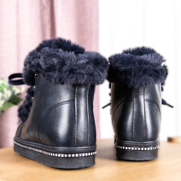 Navy blue platform boots with Salyssa fur - Footwear