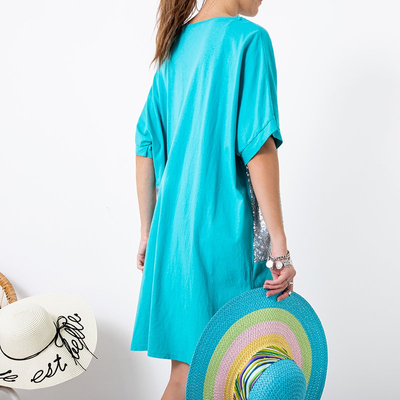 Turquoise women's tunic with silver oversize decorations - Clothing