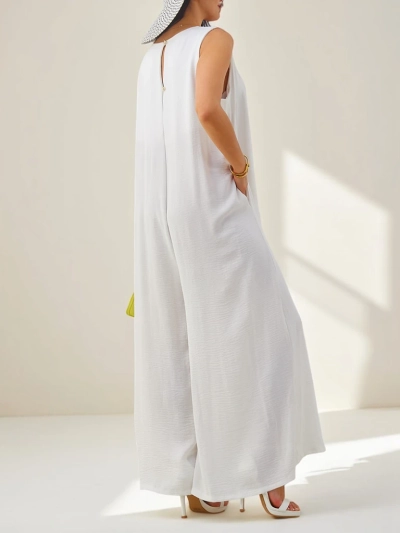 Artemisia Eleganza – white women's maxi viscose jumpsuit with straps