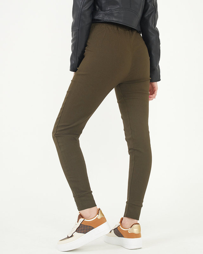 Women's green fabric treggings with decorative inscriptions - Clothing