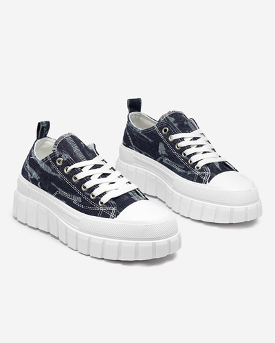 Navy blue women's sneakers a'la jeans on the Resi platform - Footwear