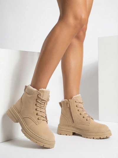 Royalfashion Gaiši brūni sieviešu siltinātie trapper zābaki Radoras