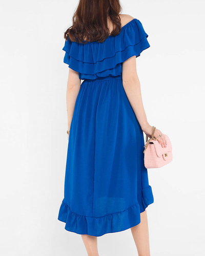Ladies' cobalt dress with frills - Clothing
