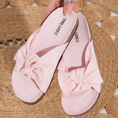 Light pink women's flip-flops with bow Alanza - Footwear