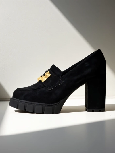 Потрясающие черные туфли на устойчивом каблуке из замши, элегантные и модные