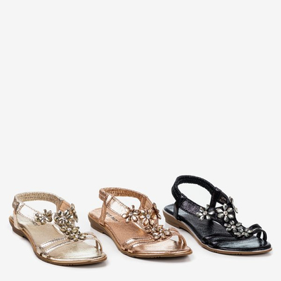 Ladies' black sandals with Crisela crystals - Footwear
