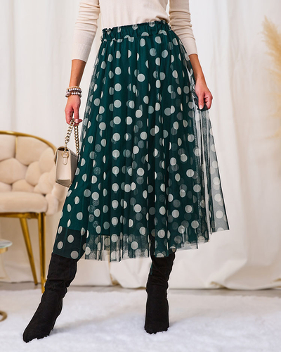 Royalfashion Темно-зеленая женская двухслойная юбка-миди в горошек