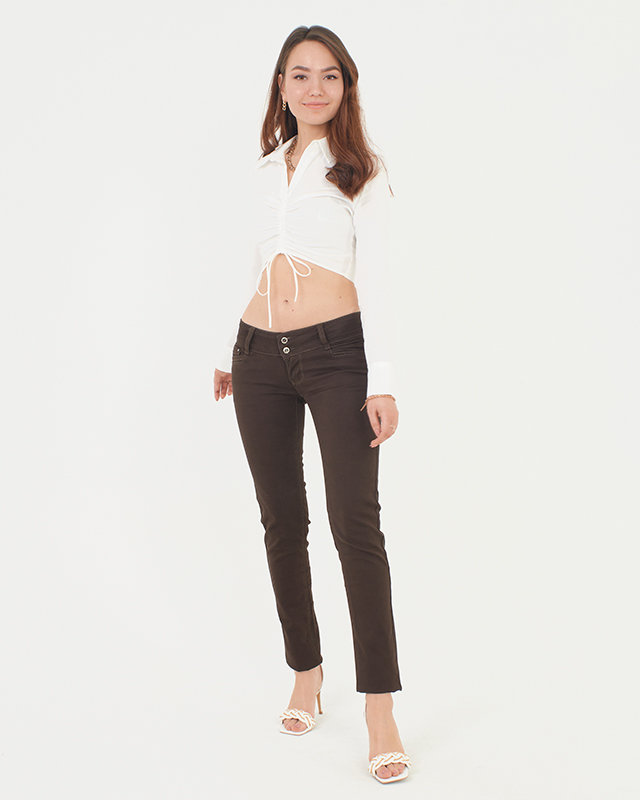 Женские коричневые джинсовые брюки с низкой посадкой - Одежда