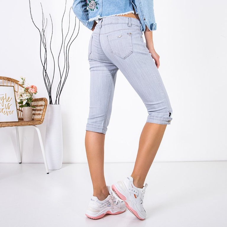 Gray 3/4 length women's denim trousers - Clothing