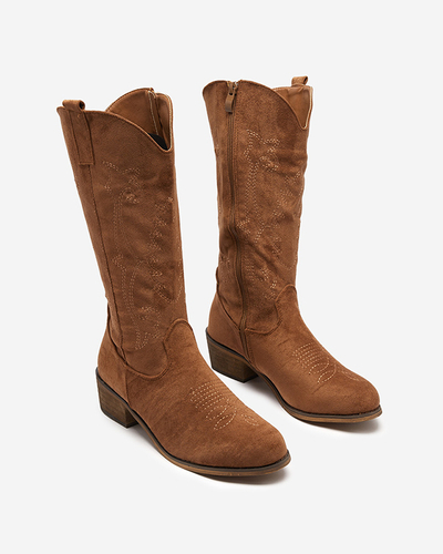 Women's mid-calf insulated boots with camel embroidery Redarika - Footwear