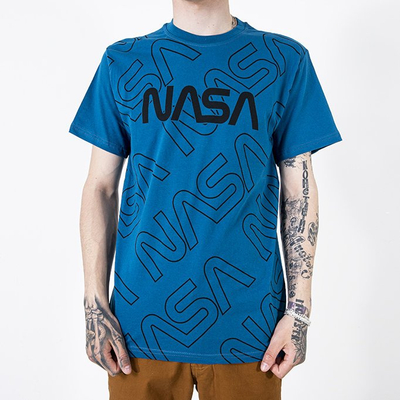 Dark blue men's T-shirt with inscriptions - Clothing