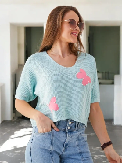 Royalfashion Women's Cotton Short Sweater with Butterflies