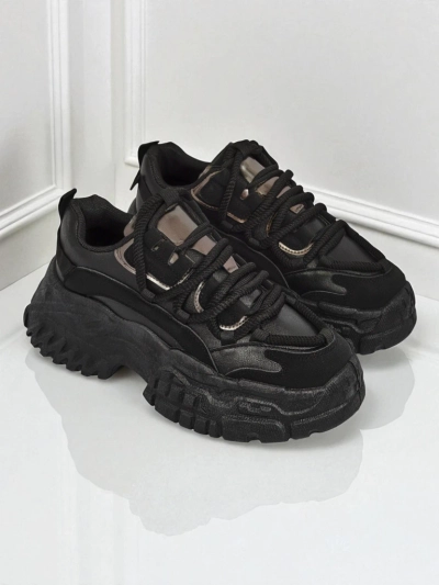 Aurelia Nero - Women's Chunky Sneakers Made of Ecological Leather Black 6.5 cm