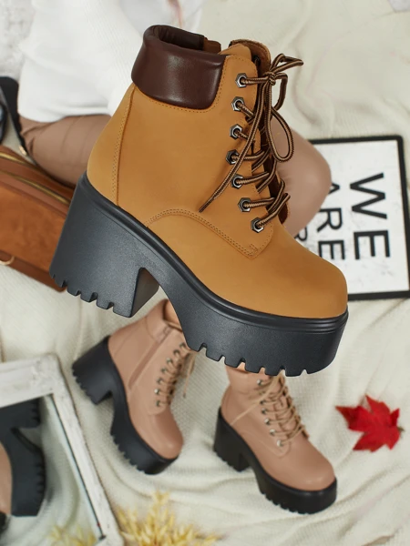 Women's Eco Suede Ankle Boots with Block Heel and Platform Tavlissa