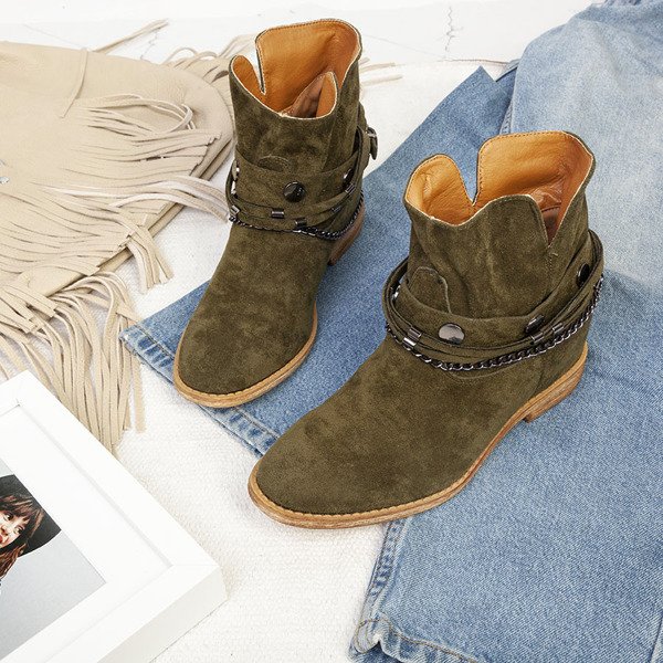 Зеленые ковбойские сапоги на внутренней танкетке Салем - Обувь