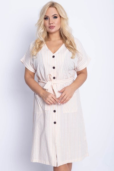 PLUS SIZE бежевое платье в полоску - Платья 1