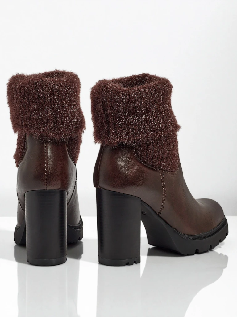Women's eco-leather heeled ankle boots with Tirave knit